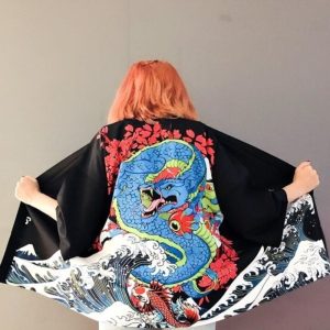 Veste kimono femme Tatsu bleu