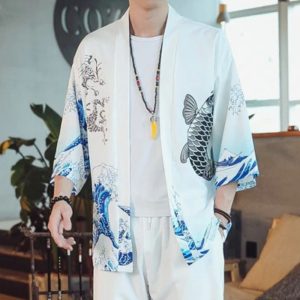 Veste Kimono – Haori homme Koï blanc