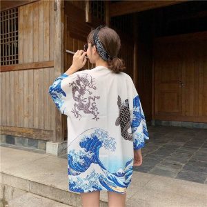 Veste kimono femme vague de Kanagawa