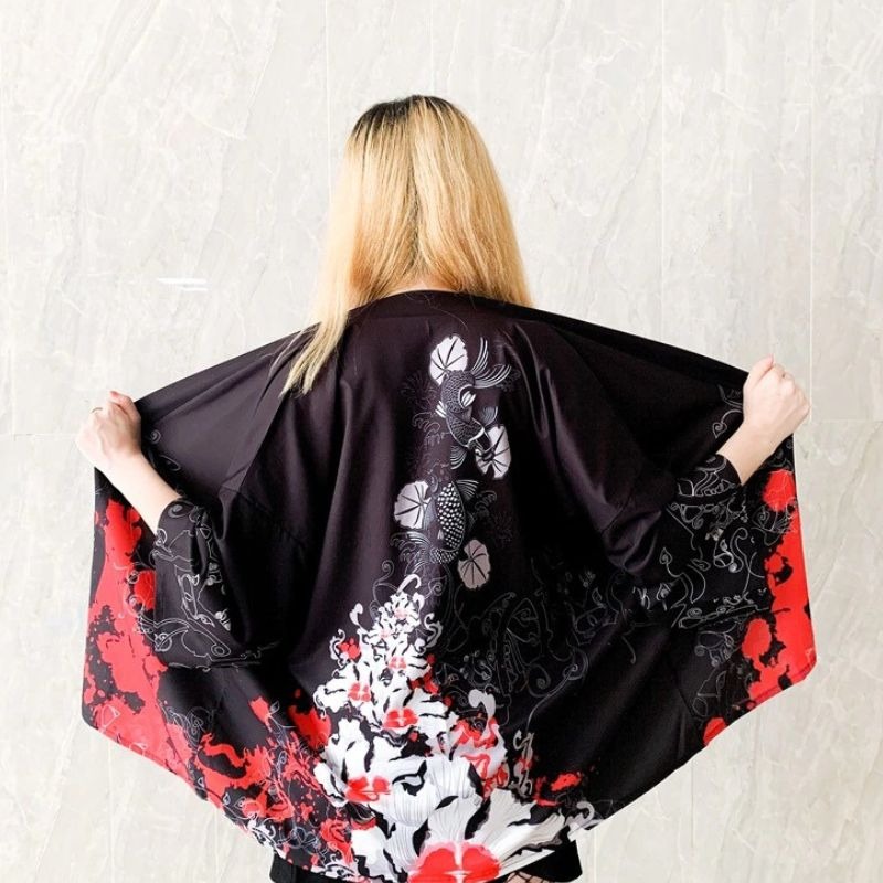 Veste kimono femme banc de poisson koï