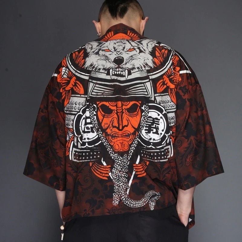 Veste Kimono homme guerrier japonais & loup 3
