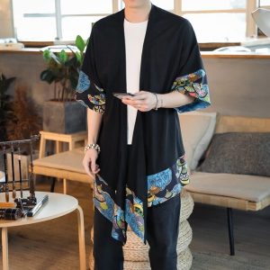 Veste Kimono longue pour homme – fleurs japonaises 5