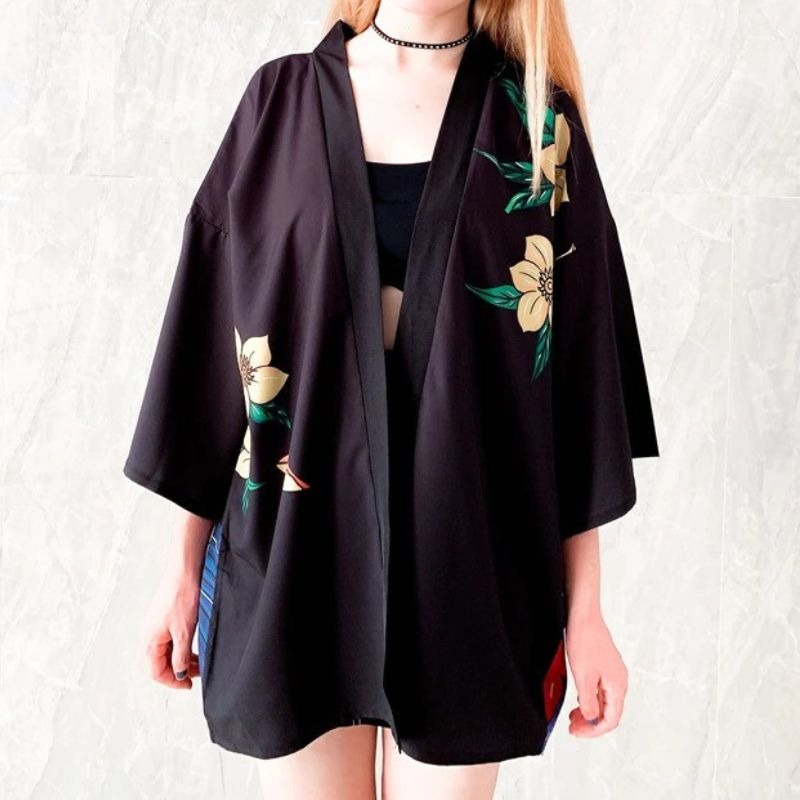 Veste kimono femme geisha et masque oni 2
