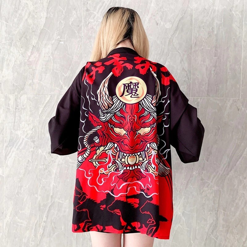 Veste kimono femme brume et démon rouge