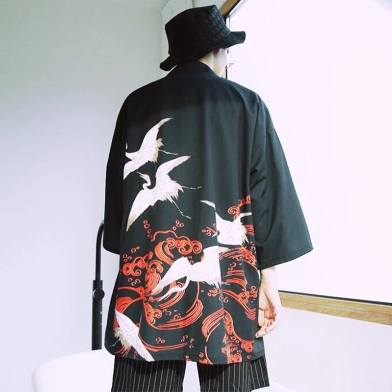 Veste Kimono homme vagues rouges