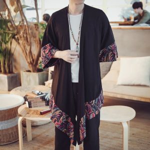 Veste Kimono longue pour homme – fleurs japonaises 4