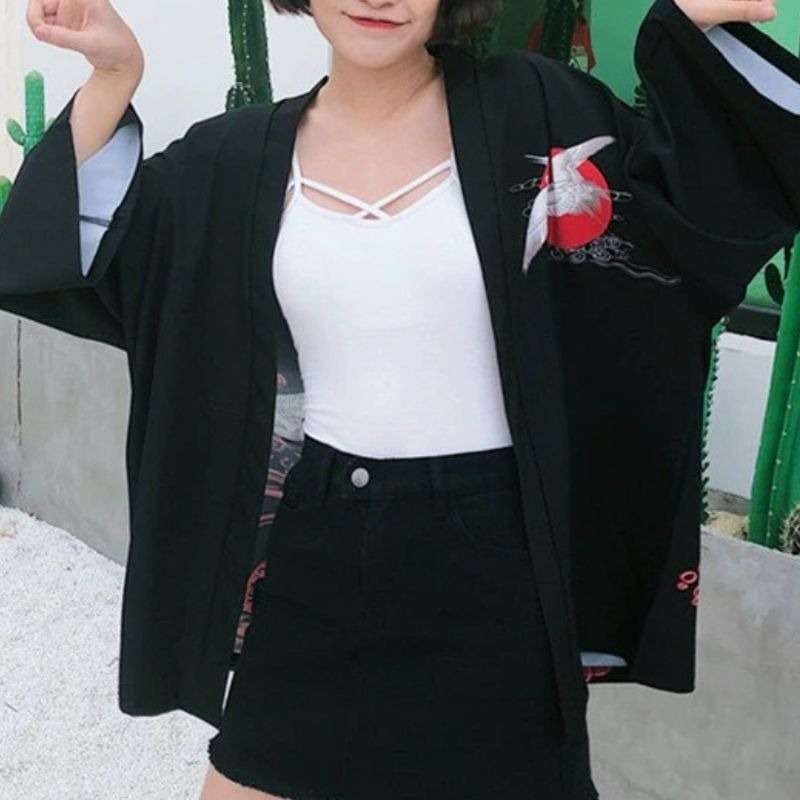 Veste kimono femme Tsuru au soleil levant 3