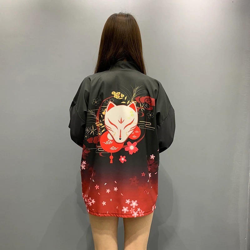 Veste kimono femme kitsune et lanternes 3