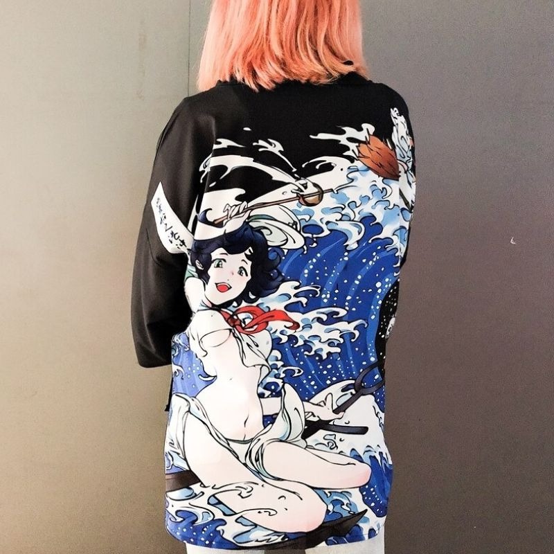 Haori – Veste kimono femme vague de Kanagawa