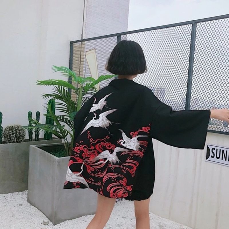 Veste kimono femme Tsuru au soleil levant 2