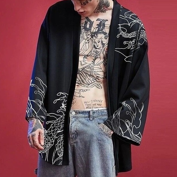 Veste kimono homme Hannya noir & blanc 2