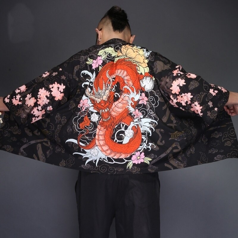 Veste Kimono homme dragon japonais rouge 3