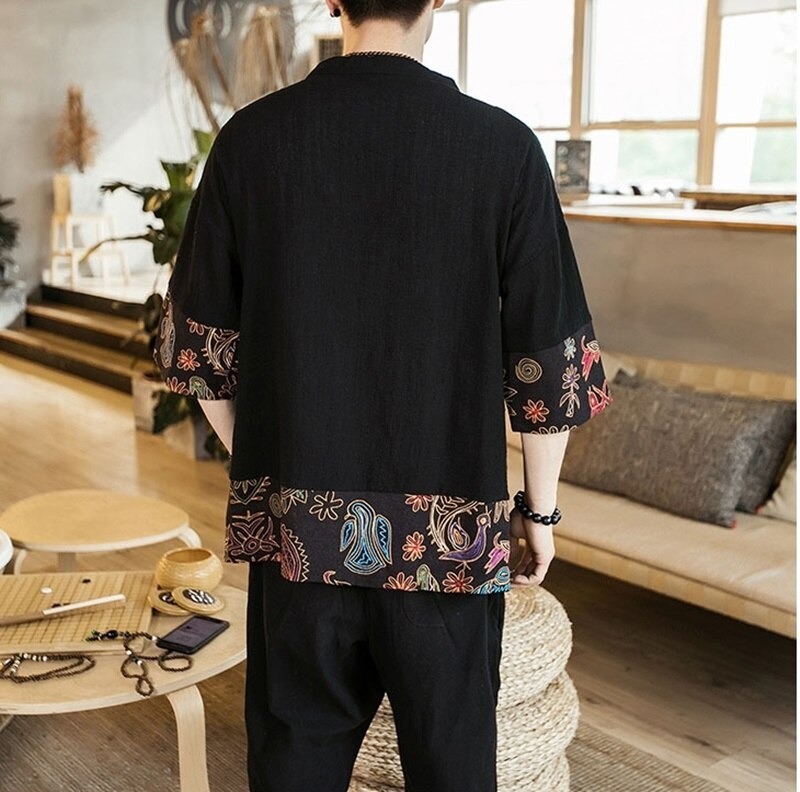 Veste kimono homme floral 2