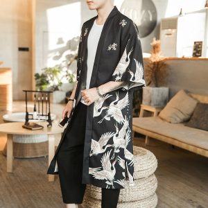 Veste Kimono homme avec dragon japonais noir et blanc 7