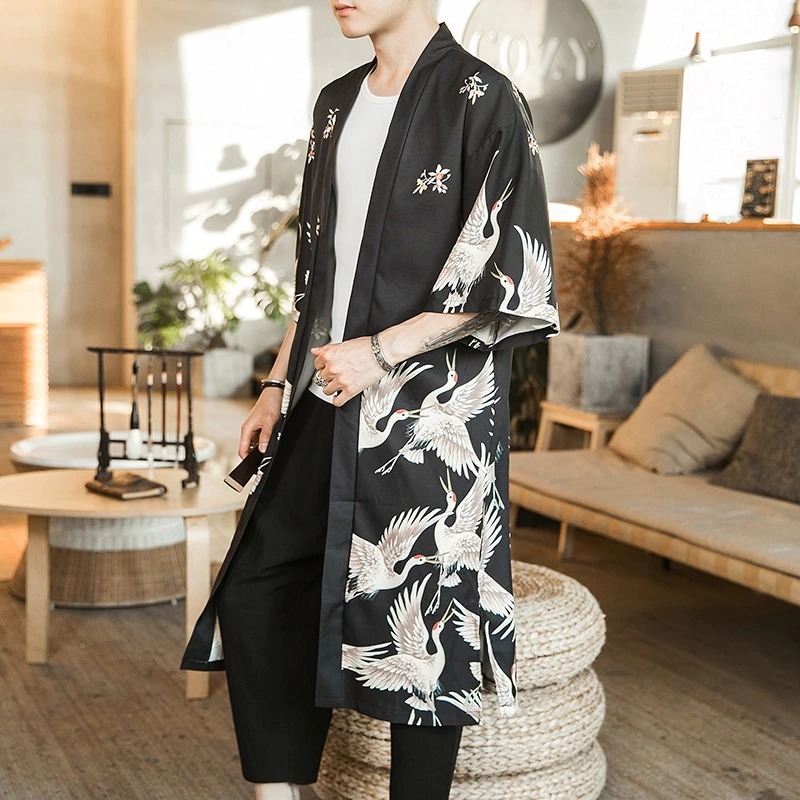 Veste kimono long homme Tsuru Kagayaku™