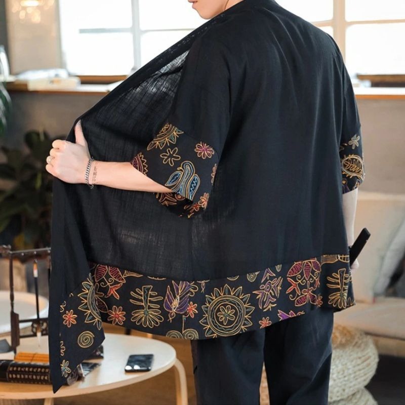 Veste longue Kimono homme – floral 2