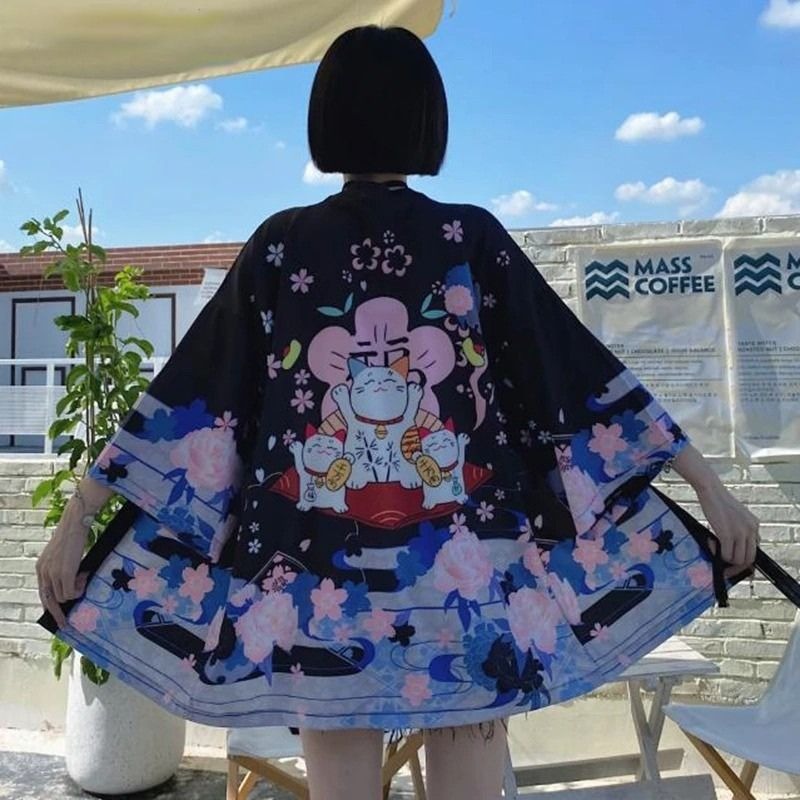 Veste kimono femme chat porte bonheur 2