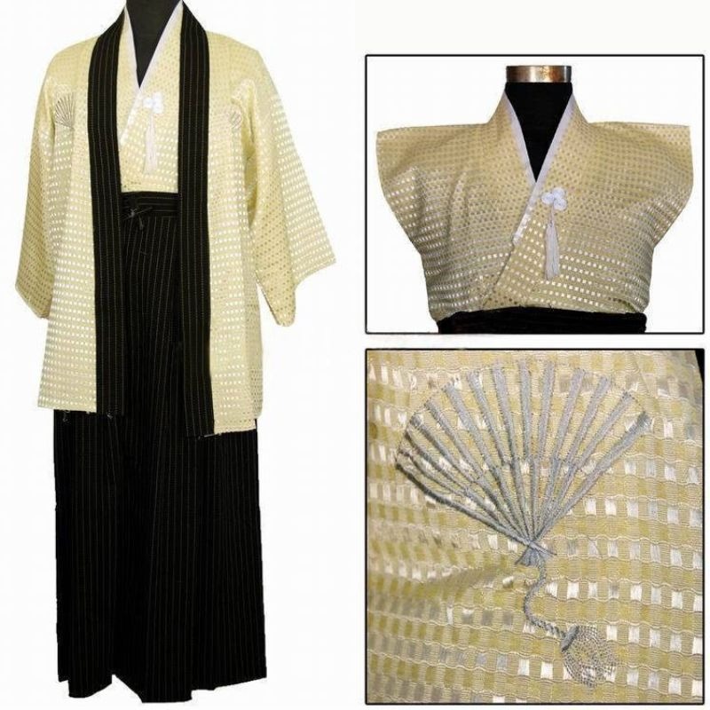 Kimono traditionnel japonais beige 2