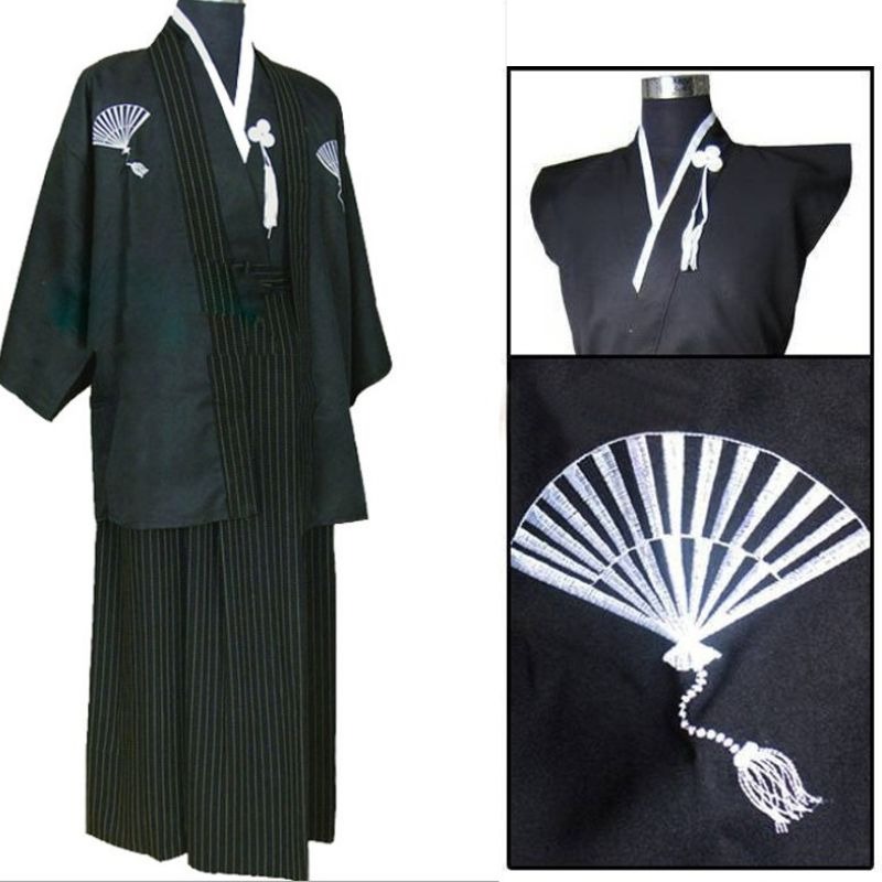 Kimono traditionnel japonais noir 2
