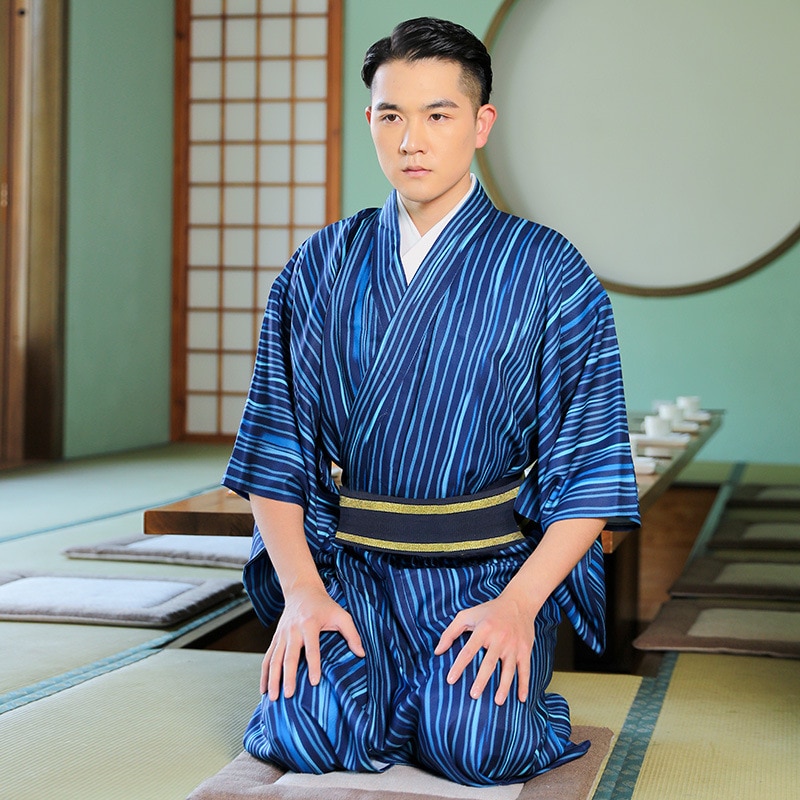 Kimono japonais homme lignes bleues 3