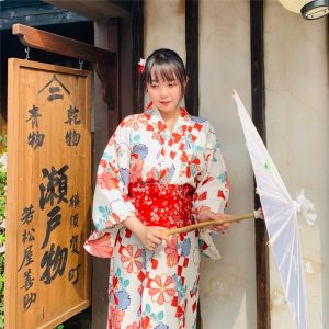Yukata pour femme motif fleurs de cerisier 8