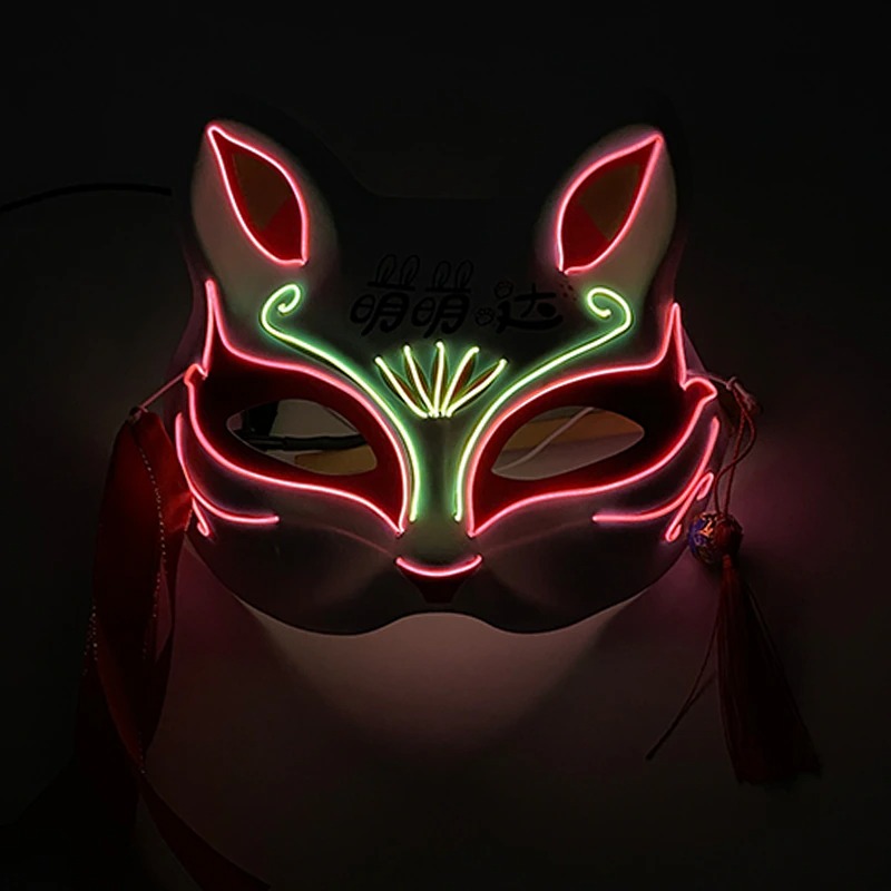 Masque Kitsune néon traditionnel