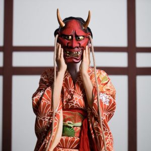 masque oni japonais traditionnel rouge