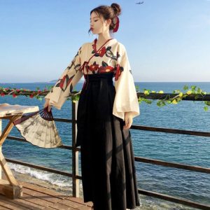 Ensemble robe japonaise femme motif Neko 11