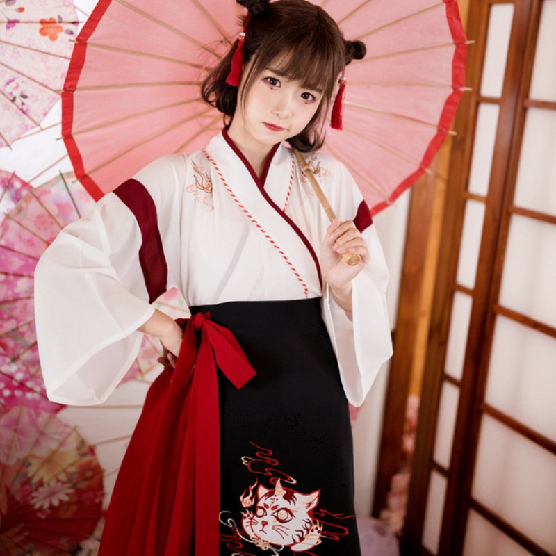 Ensemble robe japonaise femme motif Neko 2