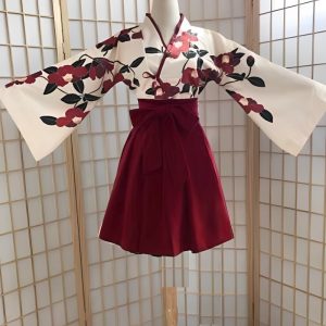 Ensemble robe japonaise courte pour femme motif Kantsubaki