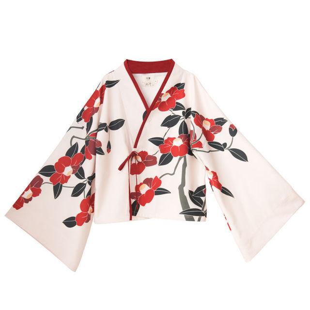 Ensemble robe japonaise courte pour femme motif Kantsubaki 2
